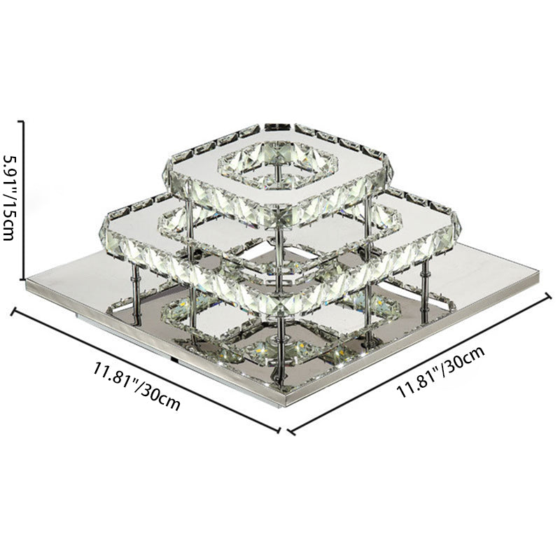 Modern Luxury Square Crystal Iron LED Flush Mount Ceiling Light For Bedroom