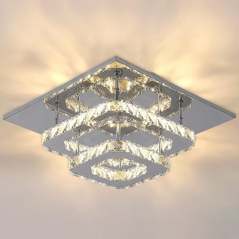 Modern Luxury Square Crystal Iron LED Flush Mount Ceiling Light For Bedroom