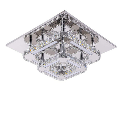Modern Luxury Square Crystal Iron LED Flush Mount Ceiling Light For Bedroom