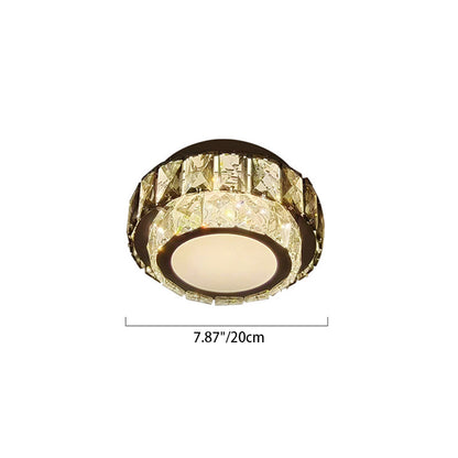 Modern Luxury Round Pattern Crystal Iron LED Flush Mount Ceiling Light For Living Room