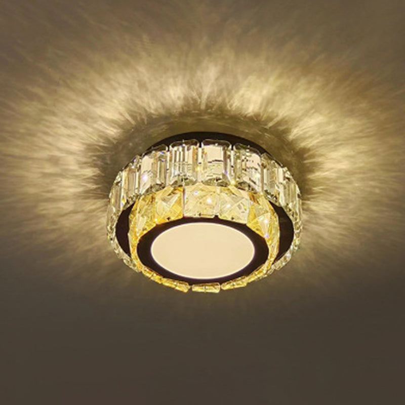 Modern Luxury Round Pattern Crystal Iron LED Flush Mount Ceiling Light For Living Room