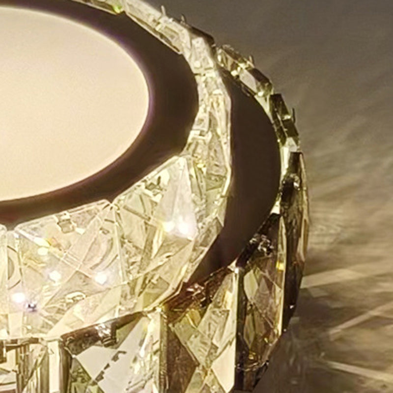 Modern Luxury Round Pattern Crystal Iron LED Flush Mount Ceiling Light For Living Room