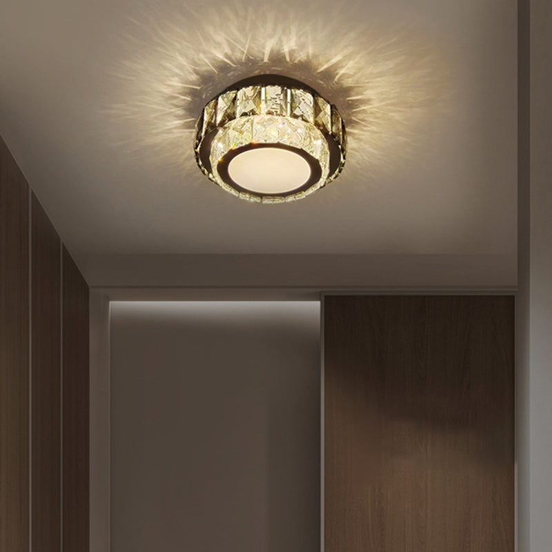 Modern Luxury Round Pattern Crystal Iron LED Flush Mount Ceiling Light For Living Room