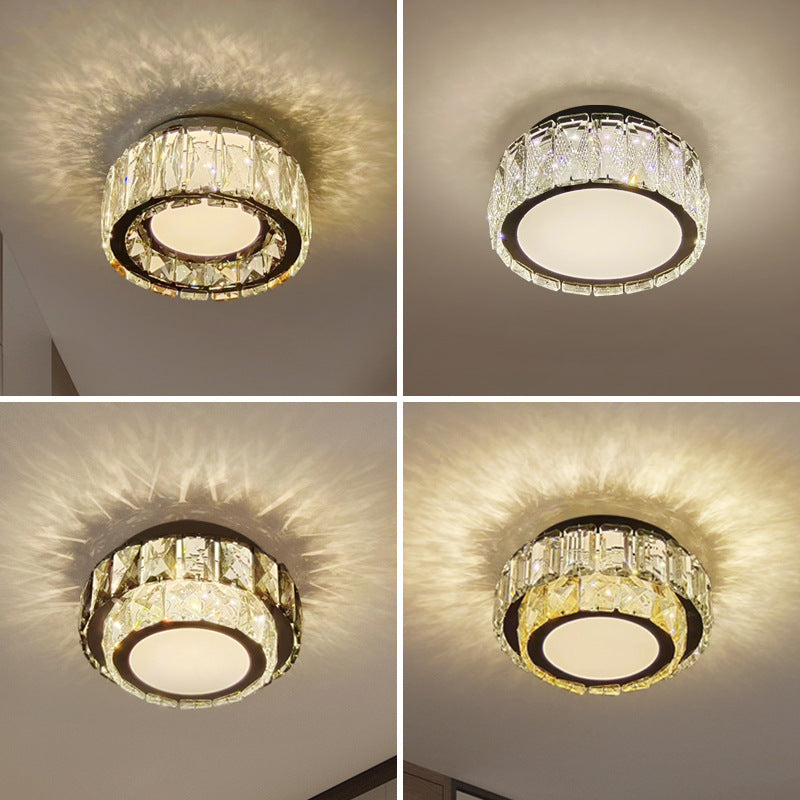 Modern Luxury Round Pattern Crystal Iron LED Flush Mount Ceiling Light For Living Room