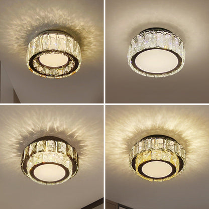 Modern Luxury Round Pattern Crystal Iron LED Flush Mount Ceiling Light For Living Room