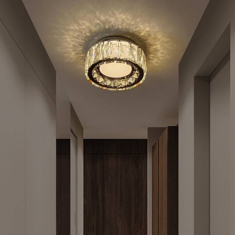 Modern Luxury Round Pattern Crystal Iron LED Flush Mount Ceiling Light For Living Room