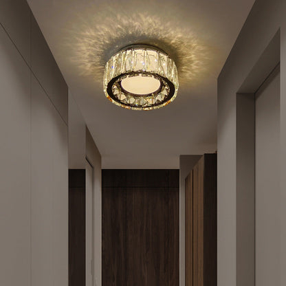 Modern Luxury Round Pattern Crystal Iron LED Flush Mount Ceiling Light For Living Room
