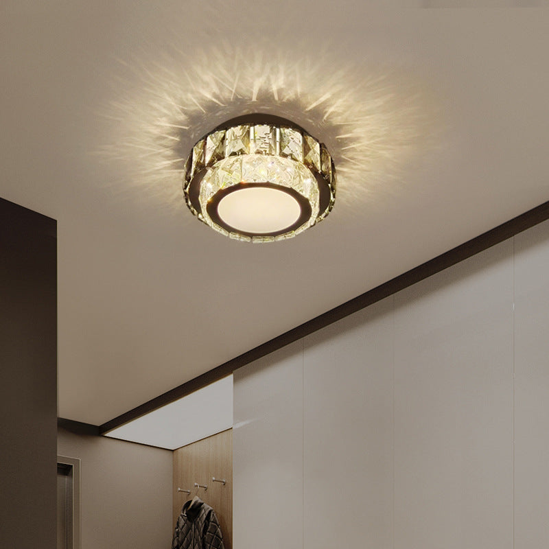 Modern Luxury Round Pattern Crystal Iron LED Flush Mount Ceiling Light For Living Room