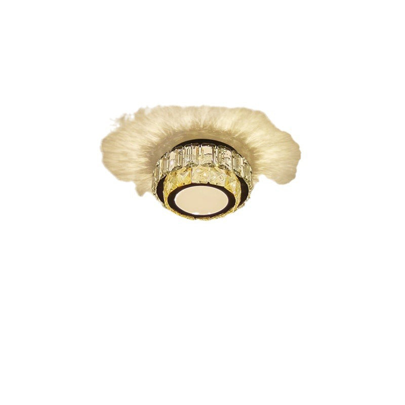Modern Luxury Round Pattern Crystal Iron LED Flush Mount Ceiling Light For Living Room