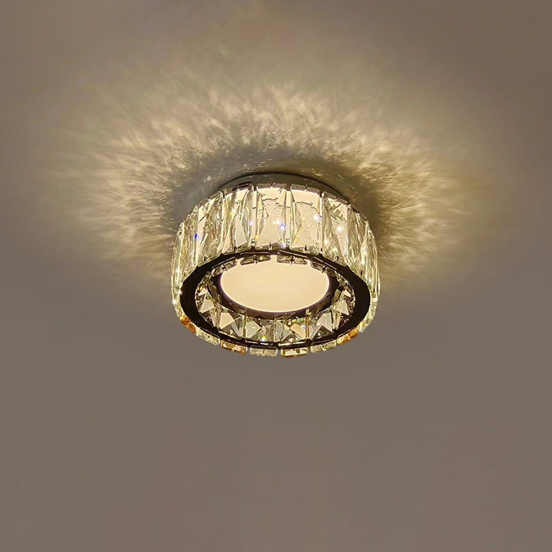 Modern Luxury Round Pattern Crystal Iron LED Flush Mount Ceiling Light For Living Room