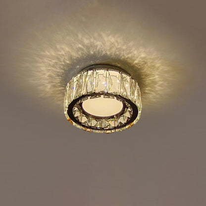 Modern Luxury Round Pattern Crystal Iron LED Flush Mount Ceiling Light For Living Room