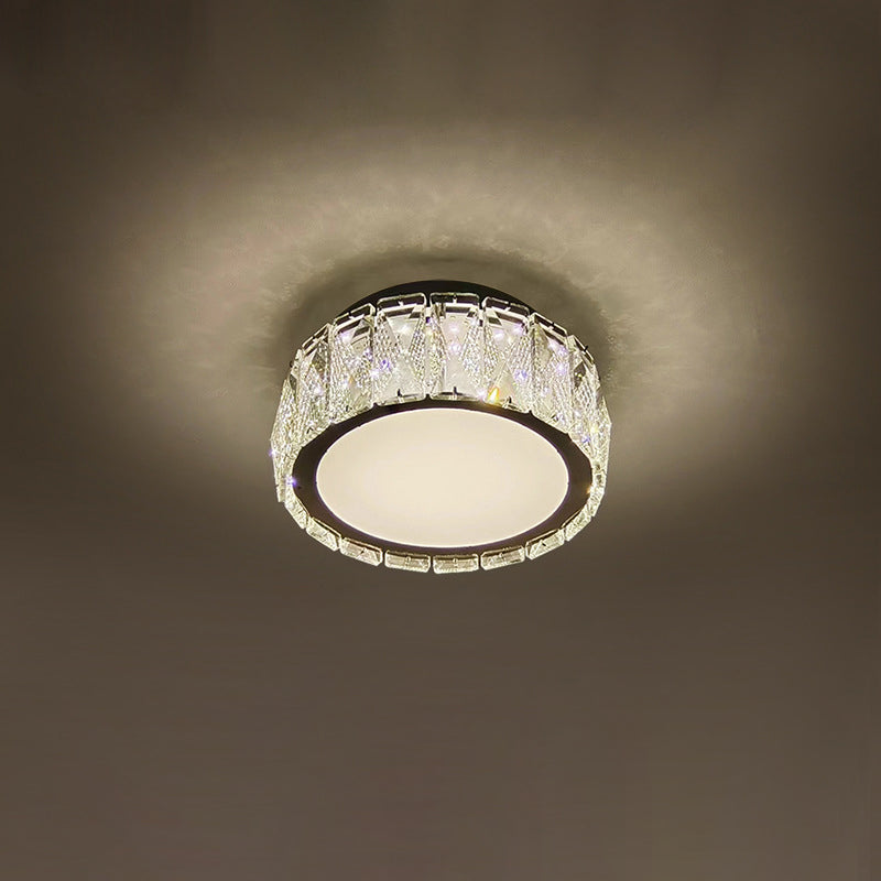 Modern Luxury Round Pattern Crystal Iron LED Flush Mount Ceiling Light For Living Room