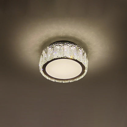 Modern Luxury Round Pattern Crystal Iron LED Flush Mount Ceiling Light For Living Room