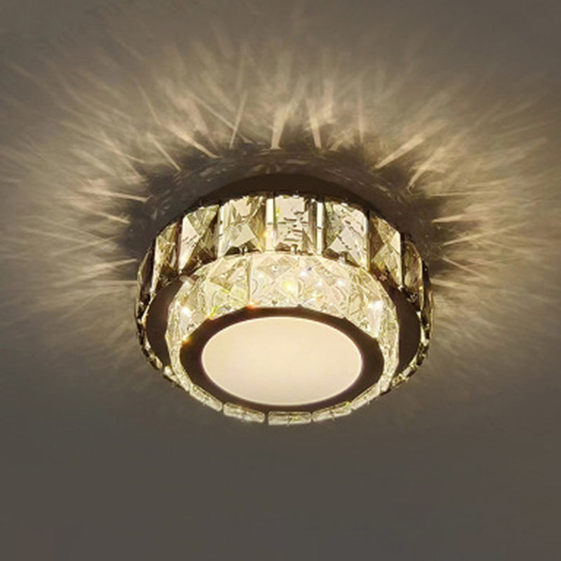 Modern Luxury Round Pattern Crystal Iron LED Flush Mount Ceiling Light For Living Room