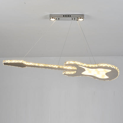 Modern Luxury Guitar Shape Crystal Stainless Steel LED Chandelier For Living Room