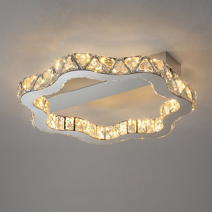 モダンで豪華なフローラルウェーブクリスタルステンレススチールLEDセミフラッシュマウントシーリングライトリビングルーム用