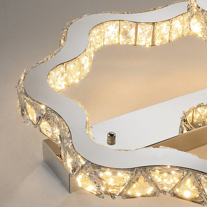 モダンで豪華なフローラルウェーブクリスタルステンレススチールLEDセミフラッシュマウントシーリングライトリビングルーム用