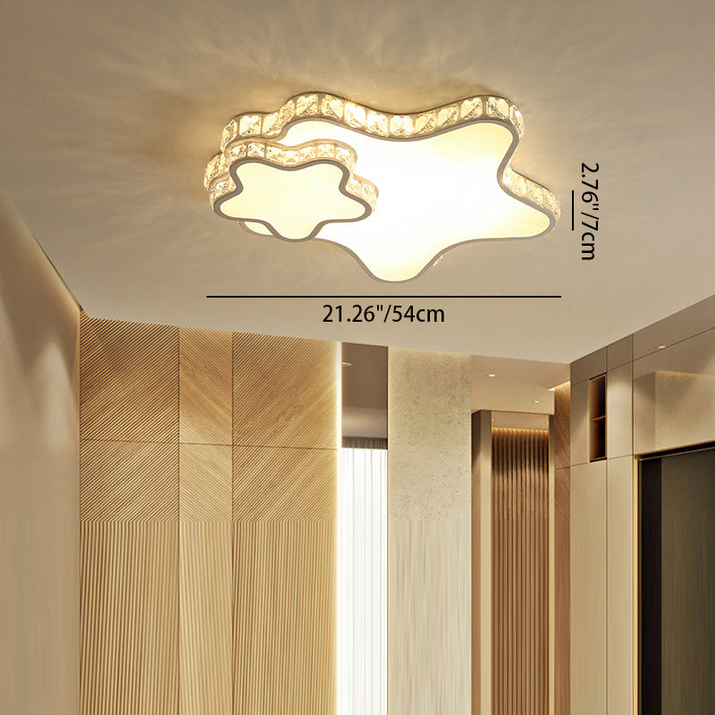 Modern Luxury Cloud Star Crescent Concentric Crystal Iron LED Flush Mount Ceiling Light For Living Room