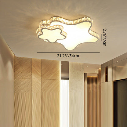 Modern Luxury Cloud Star Crescent Concentric Crystal Iron LED Flush Mount Ceiling Light For Living Room