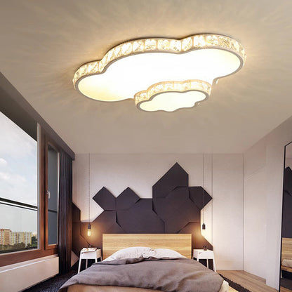 Modern Luxury Cloud Star Crescent Concentric Crystal Iron LED Flush Mount Ceiling Light For Living Room