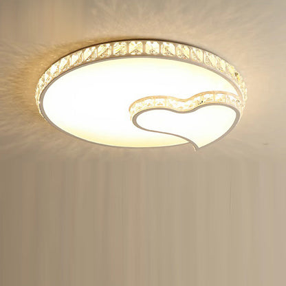 Modern Luxury Cloud Star Crescent Concentric Crystal Iron LED Flush Mount Ceiling Light For Living Room