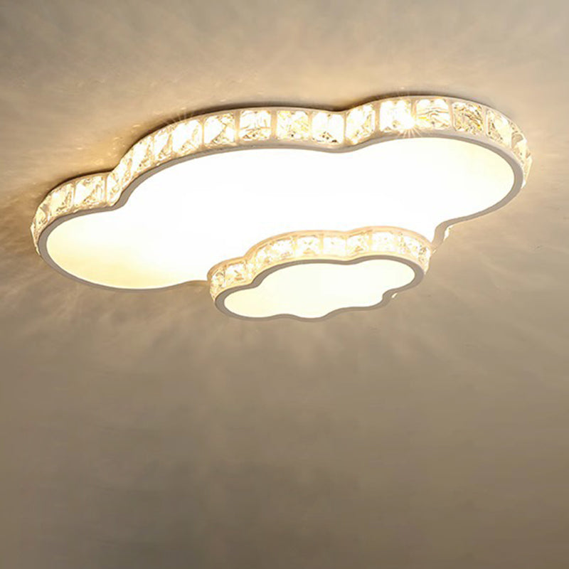 Modern Luxury Cloud Star Crescent Concentric Crystal Iron LED Flush Mount Ceiling Light For Living Room
