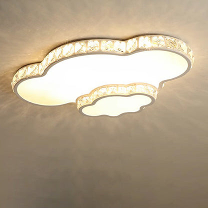 Modern Luxury Cloud Star Crescent Concentric Crystal Iron LED Flush Mount Ceiling Light For Living Room
