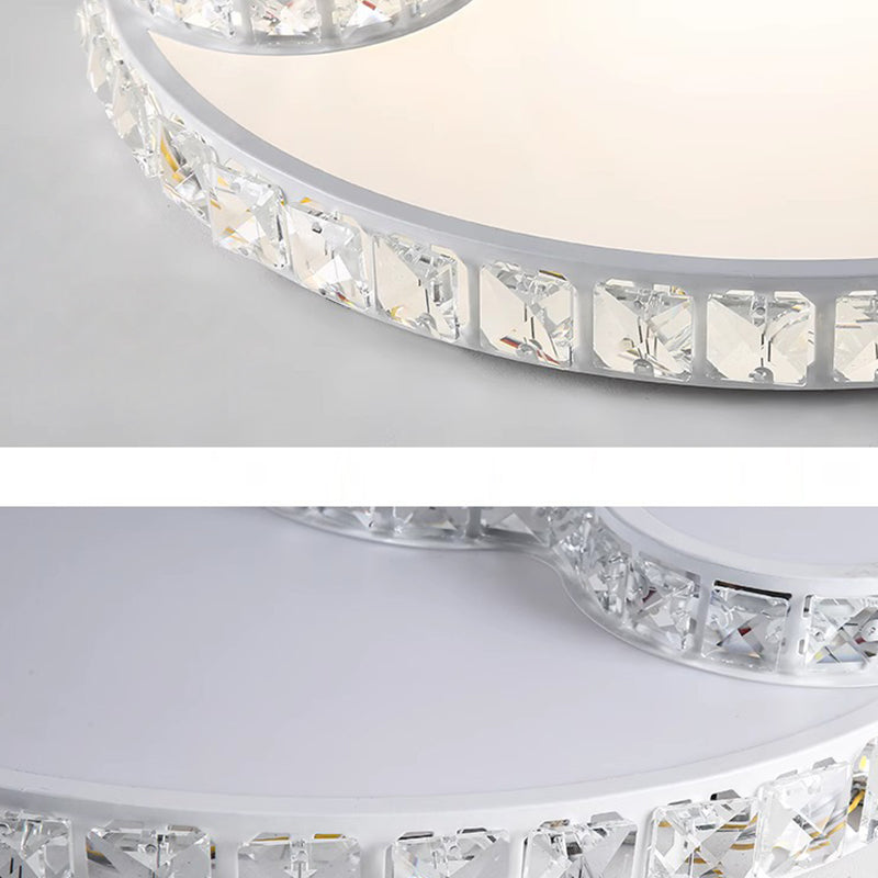 Modern Luxury Cloud Star Crescent Concentric Crystal Iron LED Flush Mount Ceiling Light For Living Room