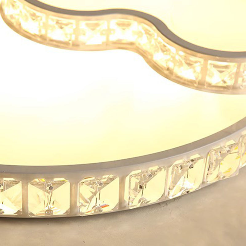 Modern Luxury Cloud Star Crescent Concentric Crystal Iron LED Flush Mount Ceiling Light For Living Room