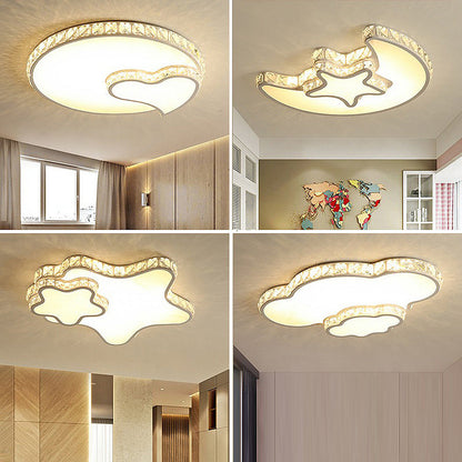 Modern Luxury Cloud Star Crescent Concentric Crystal Iron LED Flush Mount Ceiling Light For Living Room