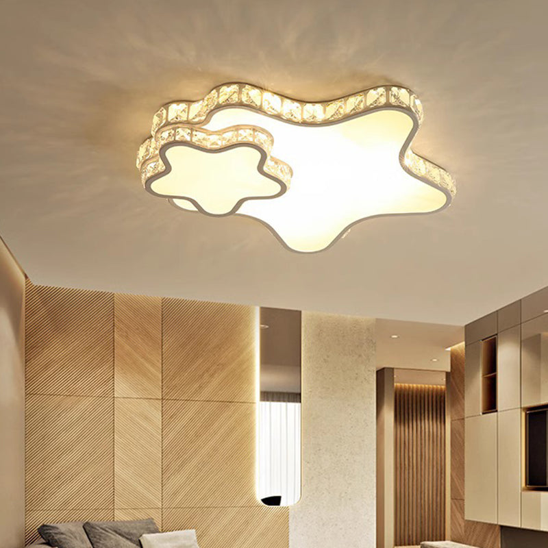 Modern Luxury Cloud Star Crescent Concentric Crystal Iron LED Flush Mount Ceiling Light For Living Room