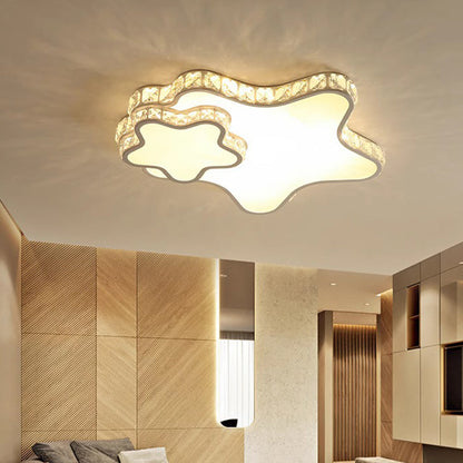 Modern Luxury Cloud Star Crescent Concentric Crystal Iron LED Flush Mount Ceiling Light For Living Room