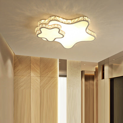 Modern Luxury Cloud Star Crescent Concentric Crystal Iron LED Flush Mount Ceiling Light For Living Room