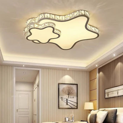 Modern Luxury Cloud Star Crescent Concentric Crystal Iron LED Flush Mount Ceiling Light For Living Room