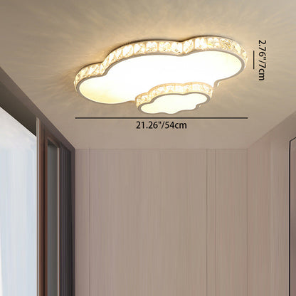 Modern Luxury Cloud Star Crescent Concentric Crystal Iron LED Flush Mount Ceiling Light For Living Room