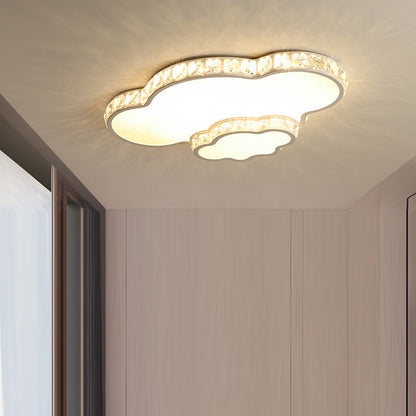 Modern Luxury Cloud Star Crescent Concentric Crystal Iron LED Flush Mount Ceiling Light For Living Room