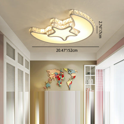 Modern Luxury Cloud Star Crescent Concentric Crystal Iron LED Flush Mount Ceiling Light For Living Room