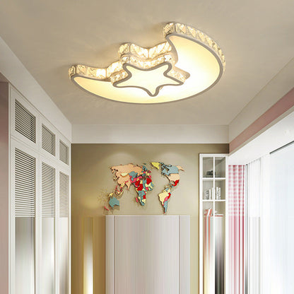 Modern Luxury Cloud Star Crescent Concentric Crystal Iron LED Flush Mount Ceiling Light For Living Room