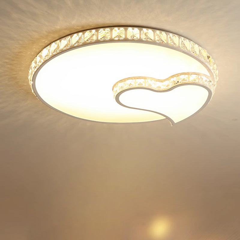 Modern Luxury Cloud Star Crescent Concentric Crystal Iron LED Flush Mount Ceiling Light For Living Room