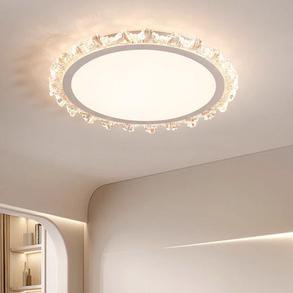 Modern Minimalist Round Cream Wave Acrylic Iron LED Flush Mount Ceiling Light For Living Room