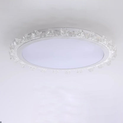 Modern Minimalist Round Cream Wave Acrylic Iron LED Flush Mount Ceiling Light For Living Room