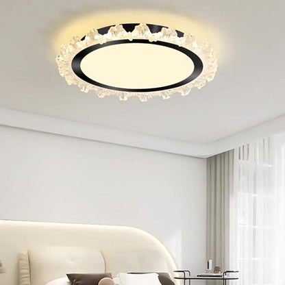 Modern Minimalist Round Cream Wave Acrylic Iron LED Flush Mount Ceiling Light For Living Room