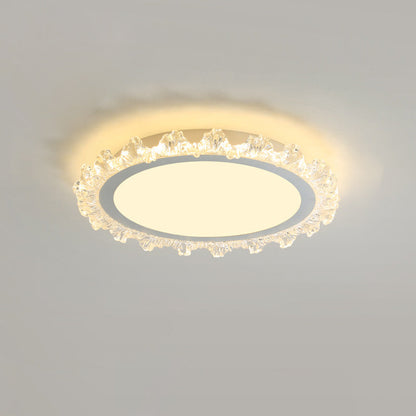 Modern Minimalist Round Cream Wave Acrylic Iron LED Flush Mount Ceiling Light For Living Room