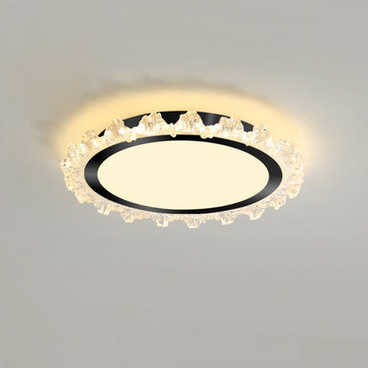 Modern Minimalist Round Cream Wave Acrylic Iron LED Flush Mount Ceiling Light For Living Room