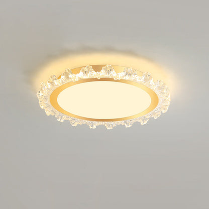 Modern Minimalist Round Cream Wave Acrylic Iron LED Flush Mount Ceiling Light For Living Room