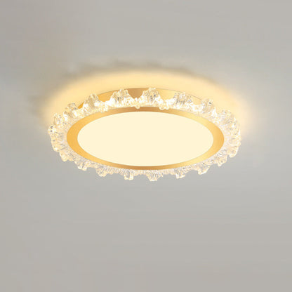 Modern Minimalist Round Cream Wave Acrylic Iron LED Flush Mount Ceiling Light For Living Room