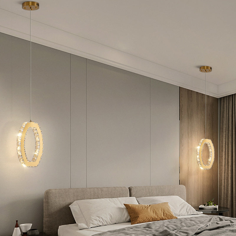 Modern Luxury Cube Drum Hexagon Flower Pentagon Oval Crystal Stainless Steel LED Pendant Light For Living Room
