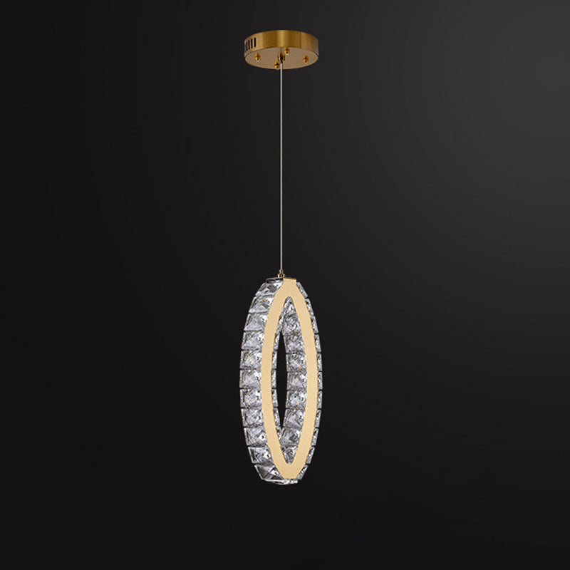 Modern Luxury Cube Drum Hexagon Flower Pentagon Oval Crystal Stainless Steel LED Pendant Light For Living Room