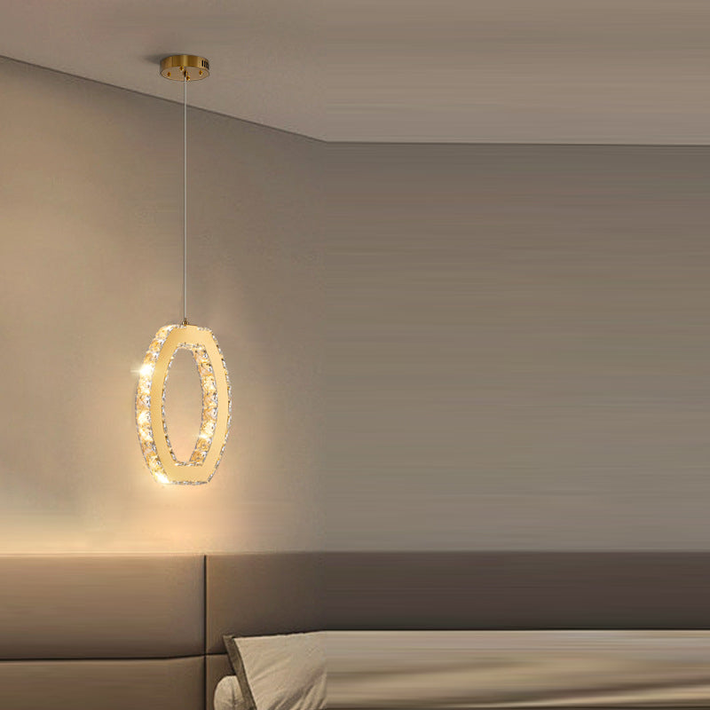 Modern Luxury Cube Drum Hexagon Flower Pentagon Oval Crystal Stainless Steel LED Pendant Light For Living Room