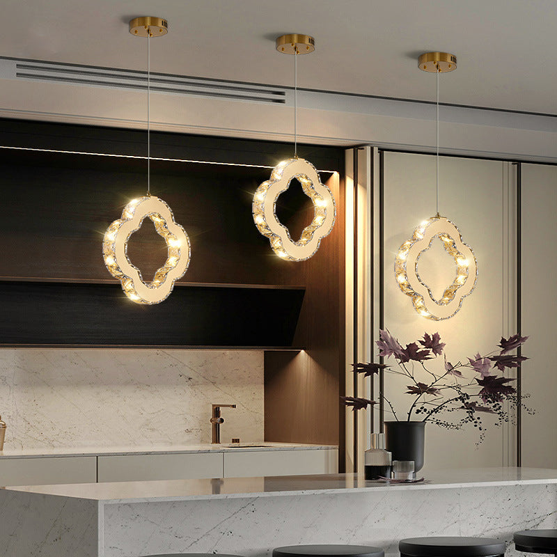 Modern Luxury Cube Drum Hexagon Flower Pentagon Oval Crystal Stainless Steel LED Pendant Light For Living Room